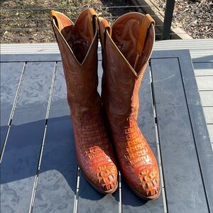 Tony Lama Men's cognac Caiman Alligator Cowboy Boots - 10.5D